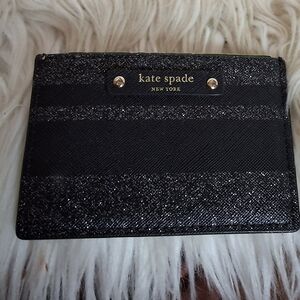 Kate Spade Black Glitter Graham HavenSlim Card Holder NWT